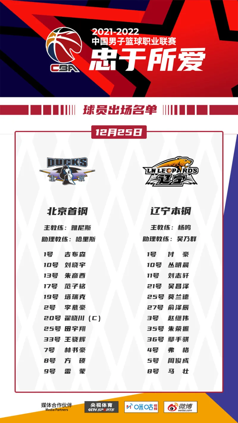 辽宁 北京 球员出场名单